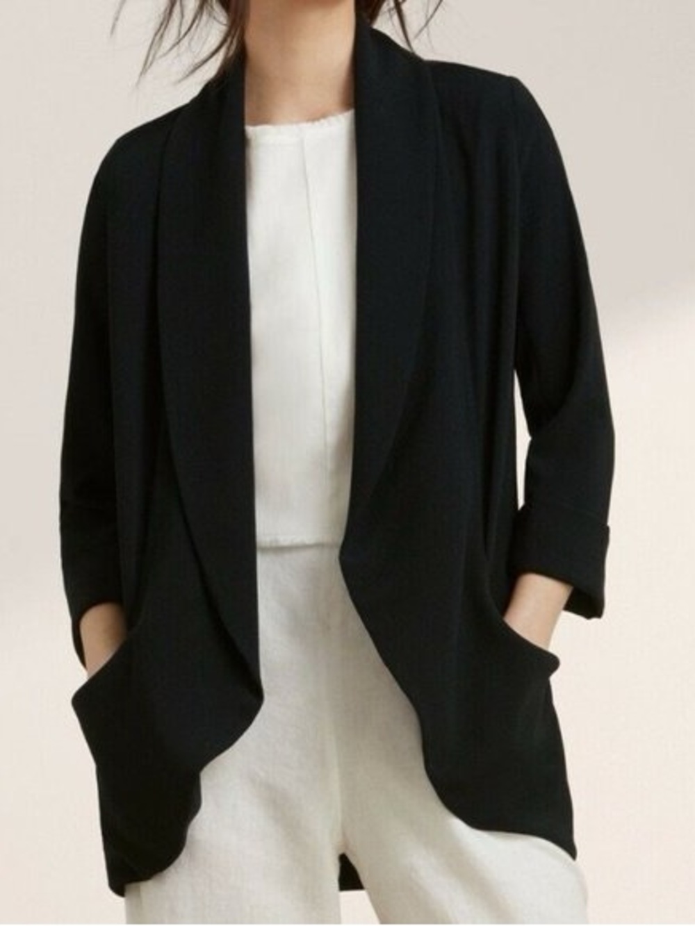 Aritzia Wilfred Chevalier Open Front Crepe Jacket Blazer Black Size 6 Small